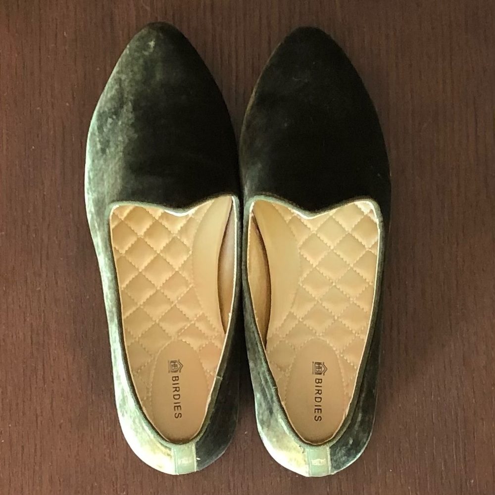RARE & RETIRED Birdies HERON Olive Luxe Velvet Smoking Flats/Loafers/Slippers - Picture 3 of 16